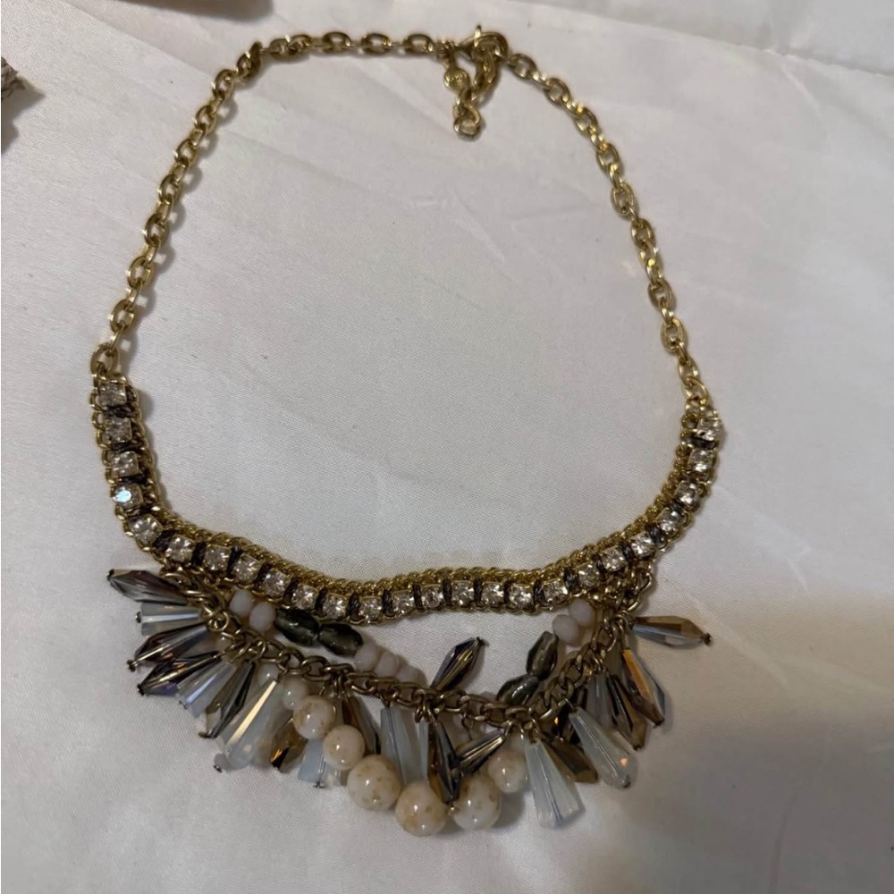 LOFT Gold and Silver Statement Necklace with Fringe